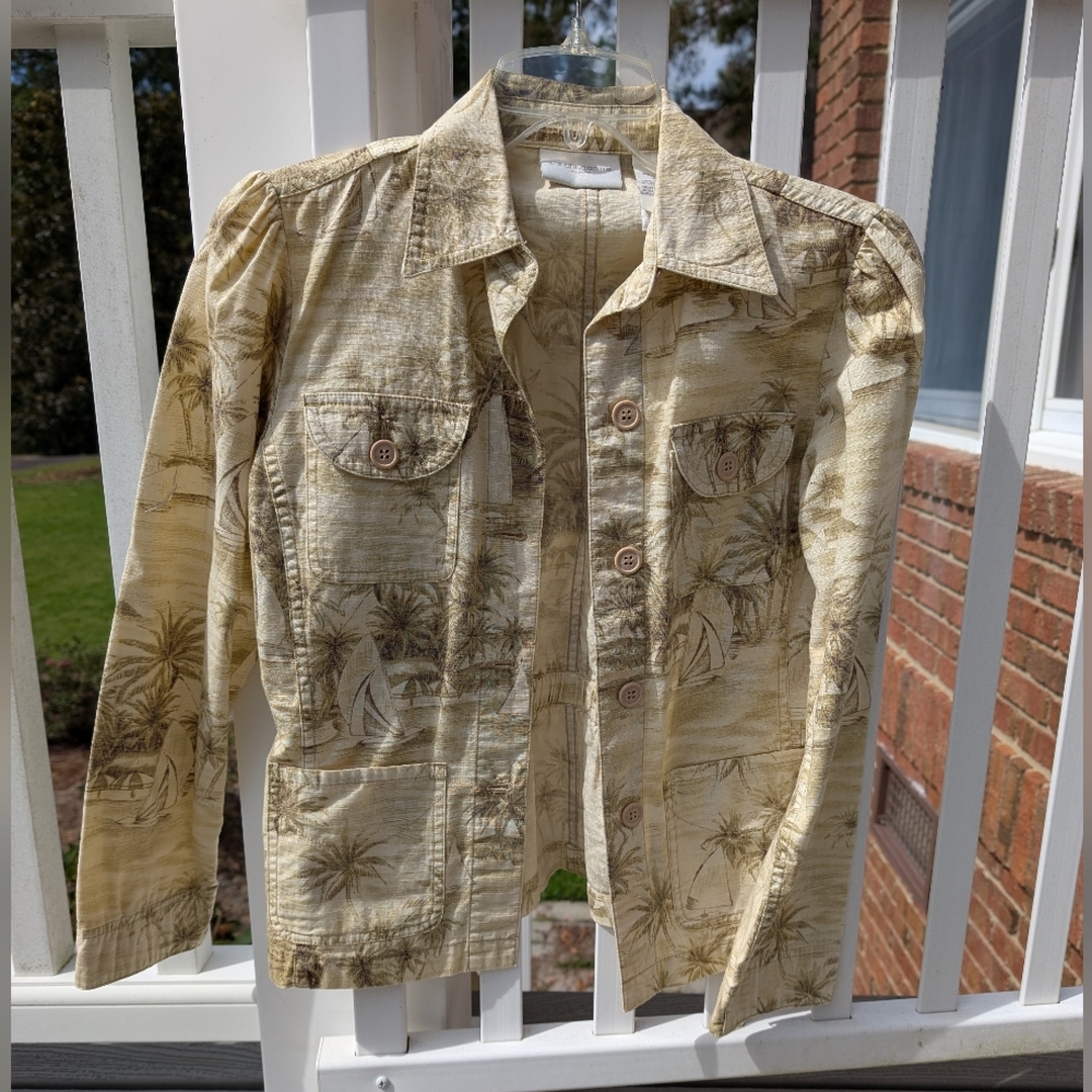 Liz Claiborne Cream Leaf Print Jacket